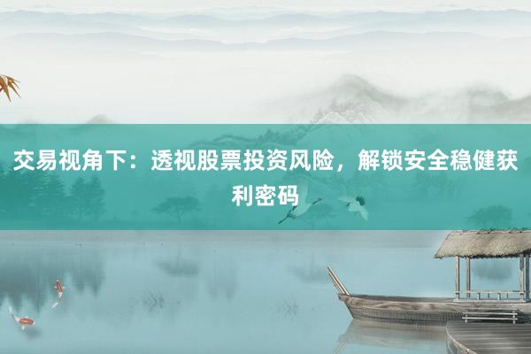 交易视角下：透视股票投资风险，解锁安全稳健获利密码