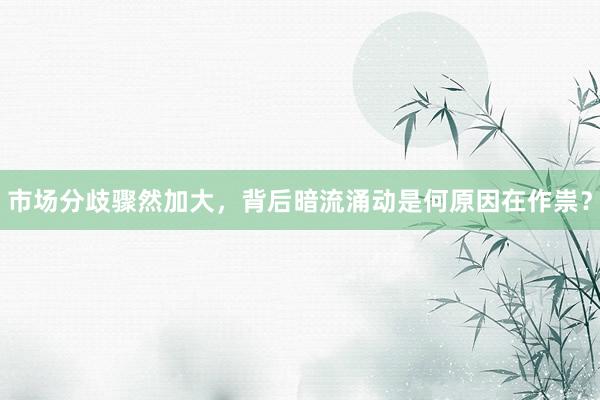 市场分歧骤然加大，背后暗流涌动是何原因在作祟？