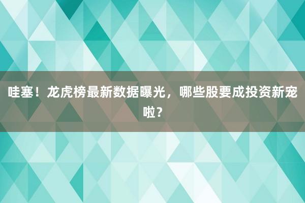 哇塞！龙虎榜最新数据曝光，哪些股要成投资新宠啦？