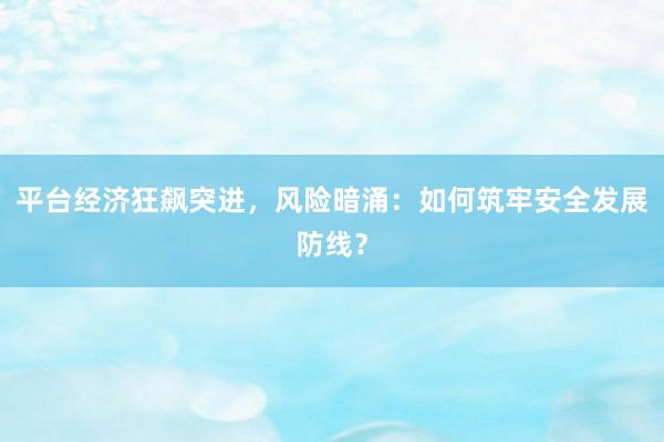 平台经济狂飙突进，风险暗涌：如何筑牢安全发展防线？