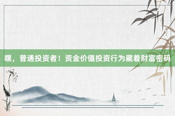 嘿，普通投资者！资金价值投资行为藏着财富密码