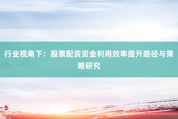 行业视角下：股票配资资金利用效率提升路径与策略研究