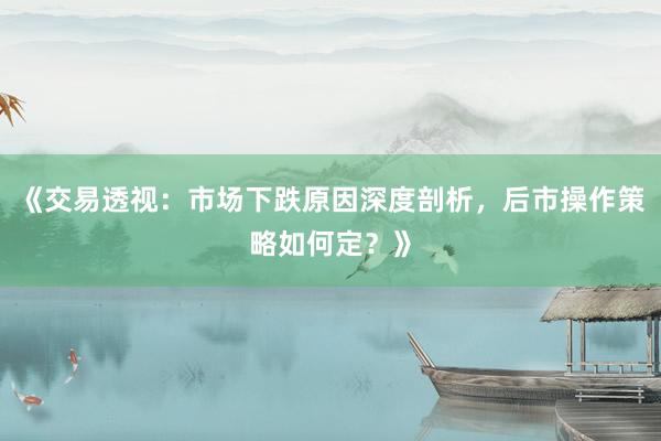 《交易透视：市场下跌原因深度剖析，后市操作策略如何定？》