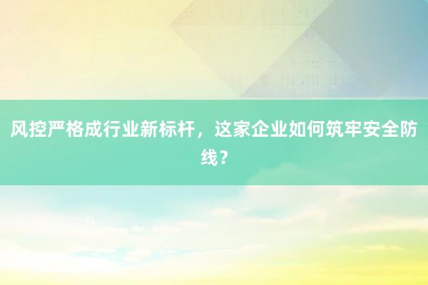 风控严格成行业新标杆，这家企业如何筑牢安全防线？