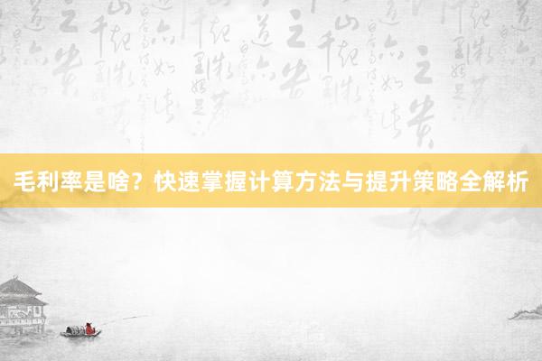 毛利率是啥？快速掌握计算方法与提升策略全解析