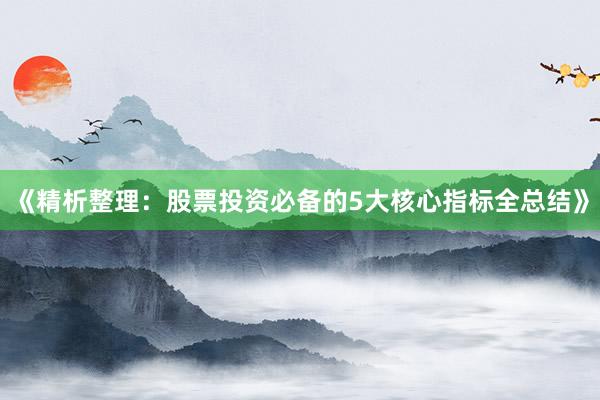 《精析整理：股票投资必备的5大核心指标全总结》
