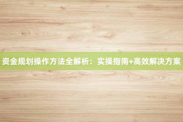 资金规划操作方法全解析：实操指南+高效解决方案