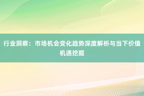行业洞察：市场机会变化趋势深度解析与当下价值机遇挖掘